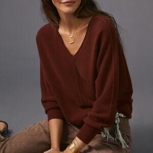 Anthropologie Pilcro V-Neck Cashmere Sweater Size XS Maroon Rust